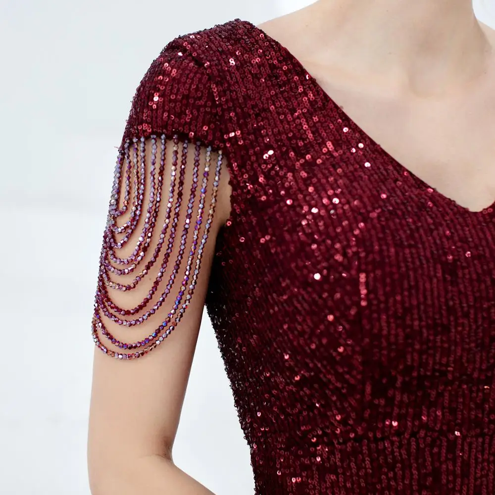 Женское длинное вечернее платье-русалка Бордовое платье с глубоким V-образным