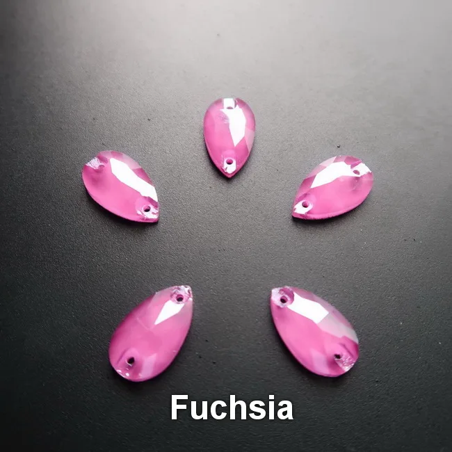 A24 Fuchsia Прозрачные карамельные тонкие Стразы в форме капель из прозрачного стекла с плоской задней частью и двумя отверстиями, 5 размеров, пришивные стразы, обувь под платье, сумка, сделай сам, украшение - Цвет: A24 Fuchsia