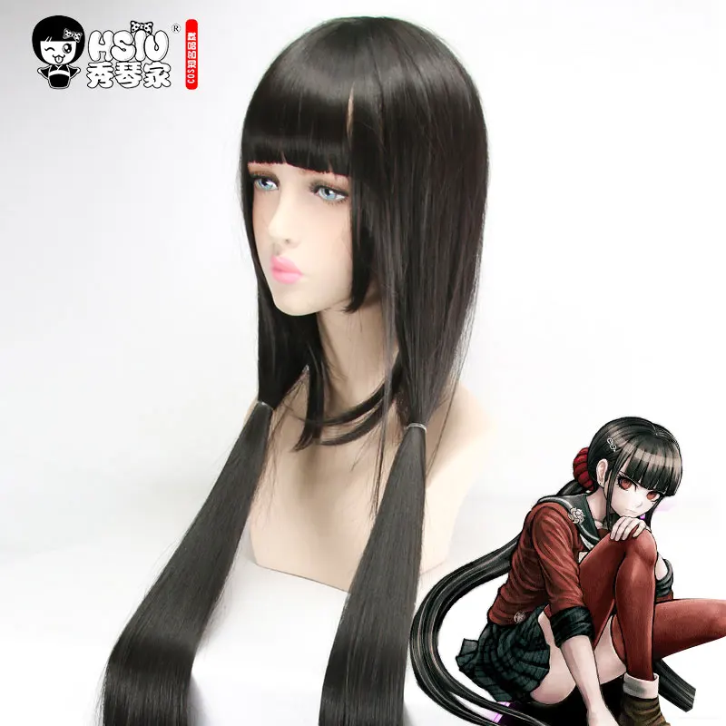 HSIU харукава Маки косплей парик НОВЫЙ Danganronpa V3 костюм черные длинные прямые Play