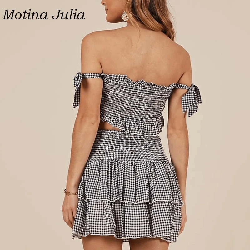 Motina Julia Винтаж Платье с принтом в клетку для женщин из двух частей платье