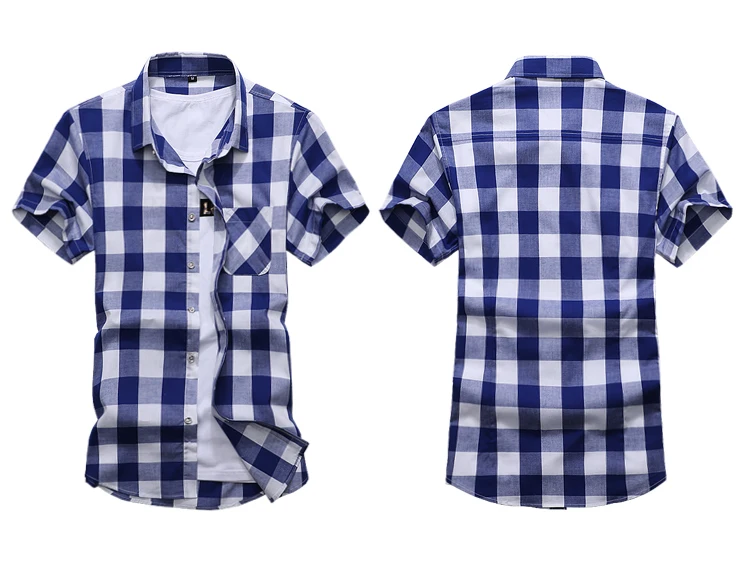 Модная рубашка для мужчин клетчатая большого размера отдыха с коротким рукавом