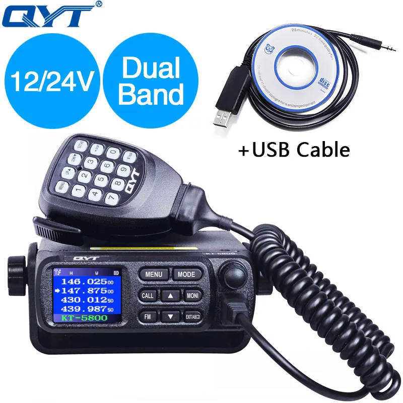 QYT KT-5800 12/24V VHF Любительская рация двойного диапазона с Quad Band мобильный трансивер грузовик Quad в режиме ожидания Цвет Экран мини автомобиль Ham Радио Амадор QT5800 - Цвет: add USB C able