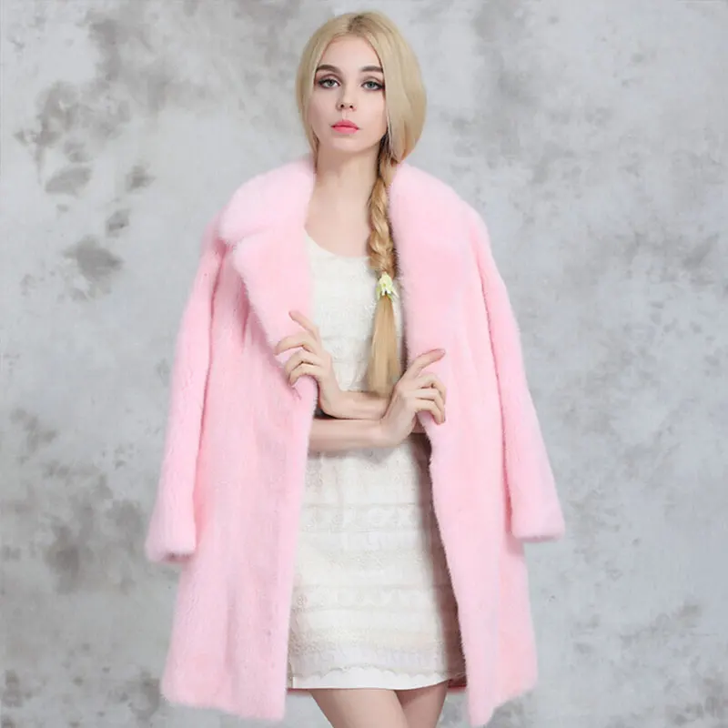 Новинка 2018 Корейская зимняя женская шуба из искусственного меха розовые длинные