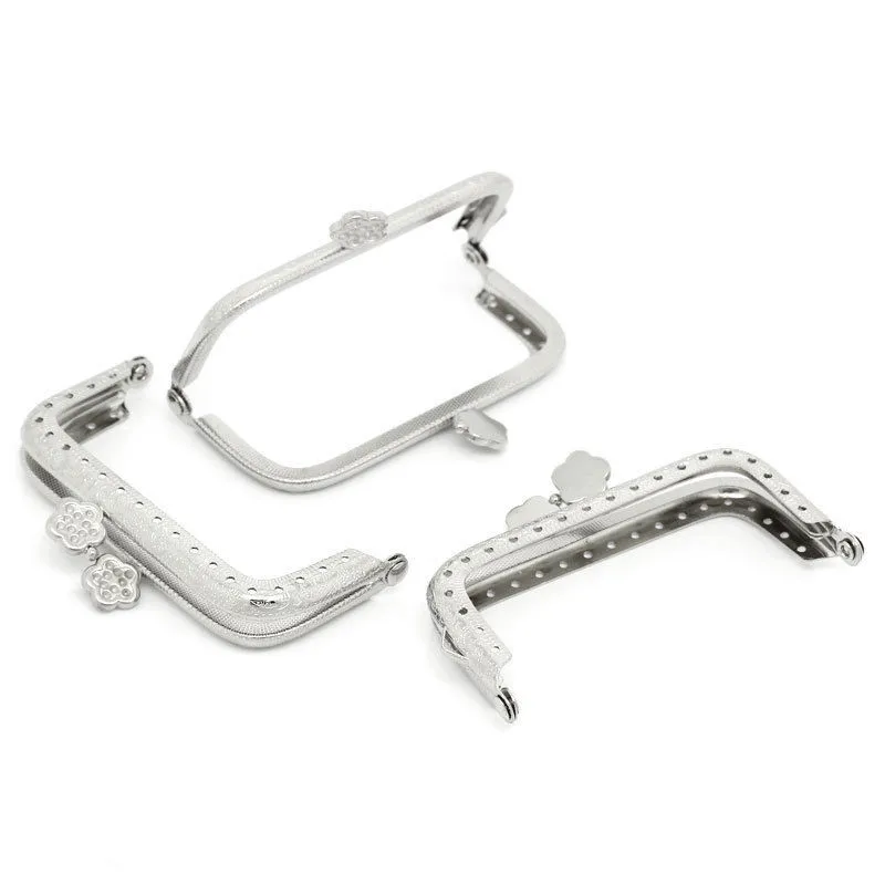 

10Pcs Silver Tone Rectangle Coin Purse Bag Frame Kiss Clasp Metal Lock Flower DIY Handbag Handle Making 9x5.5cm