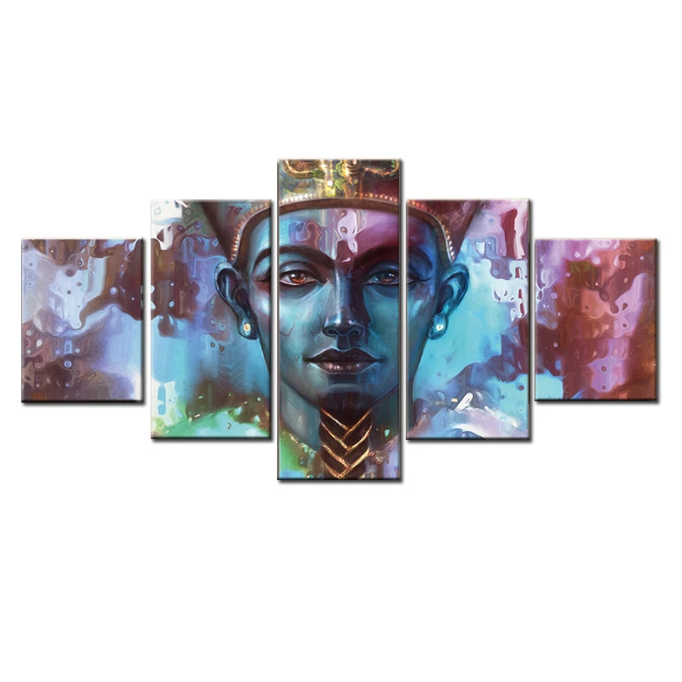 

5 Panel Egyptian Pharaoh Picture Print Wall Art Modular Poster Painting HD Home Decor Modern Canvas Living Room Frame