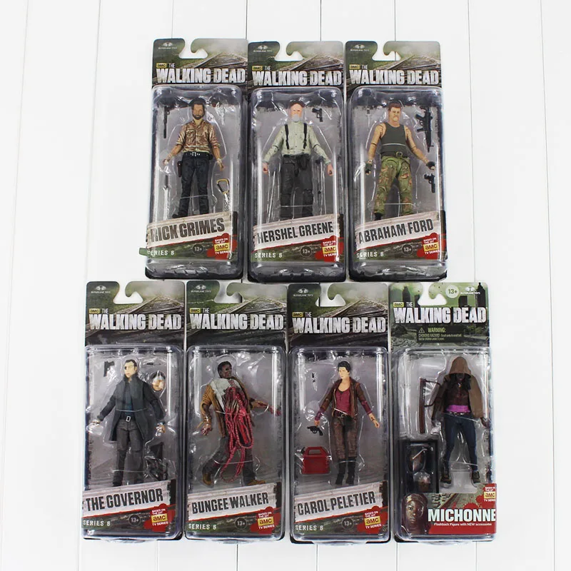 Figuras de acción de The Walking Dead, juego de 7 estilos de AMC Serie 3, Negan, juguete coleccionable de Woody, Ford, Bungee, Walker, Grimes, Michonne
