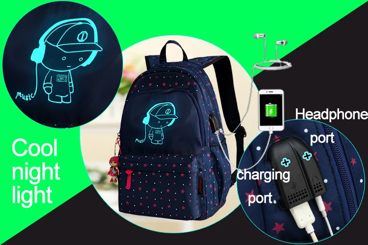 3 шт./компл. USB зарядка световой сумка школьные рюкзаки для девочек Детский рюкзак школьный рюкзак дорожная сумка с принтом школьные ранцы