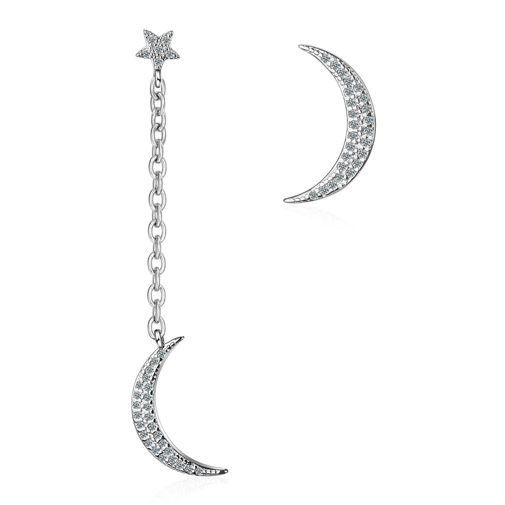 Siver Anenjery, 925 пробы, серебряные, циркониевые, звезда, луна, асимметричные серьги с кисточками для женщин, S-E734 - Окраска металла: Siver
