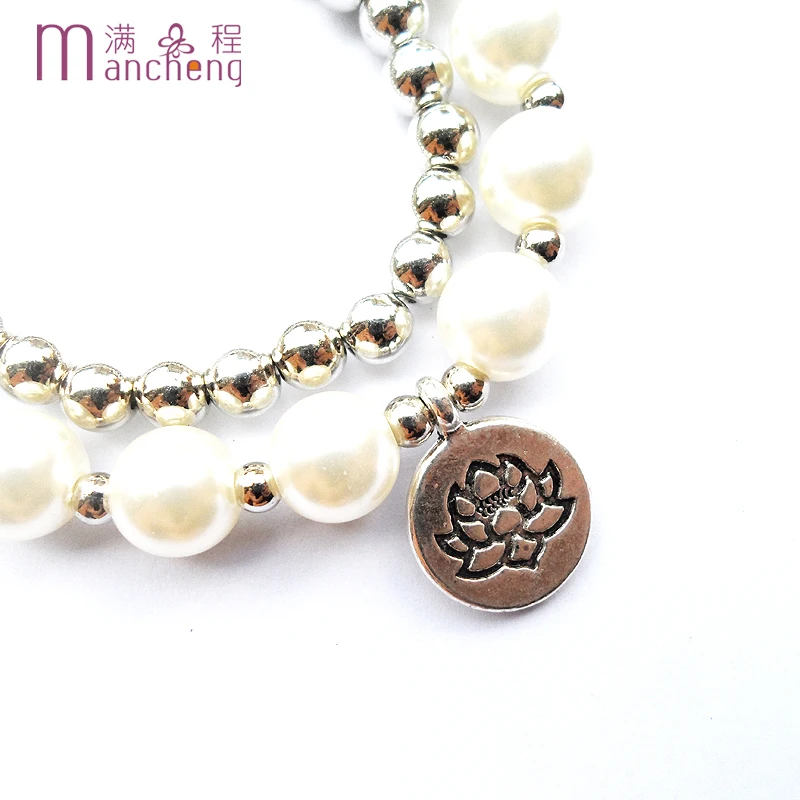 Очаровательные женские 2019 матовые металлические жемчужные бусы Мала Браслет