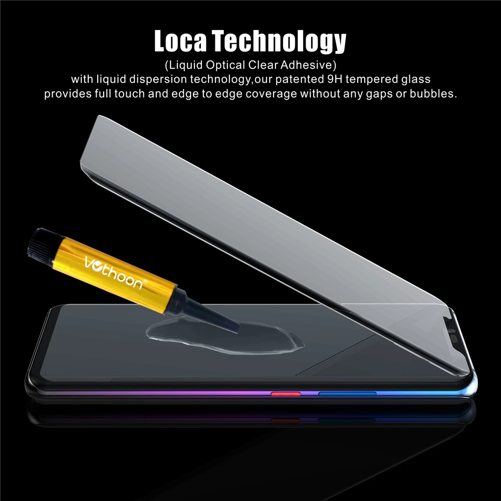 Закаленное стекло Vothoon для Huawei Mate 20 Pro 6D полностью клеящееся с изогнутыми краями