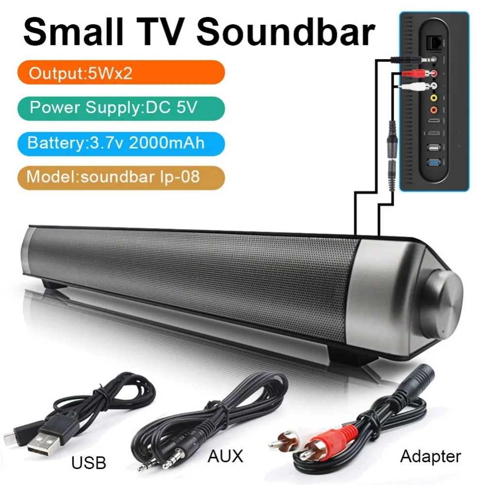

Wireless TV Soundbar 10W Bluetooth Speaker Remote Control soundbar Audio Cable Support TF Card MP3 Player/Answering Phone call
