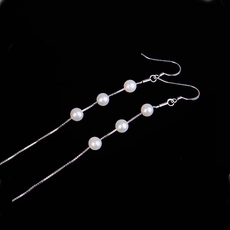 Длинные висячие серьги с жемчугом для женщин цепи натуральный круглый белый