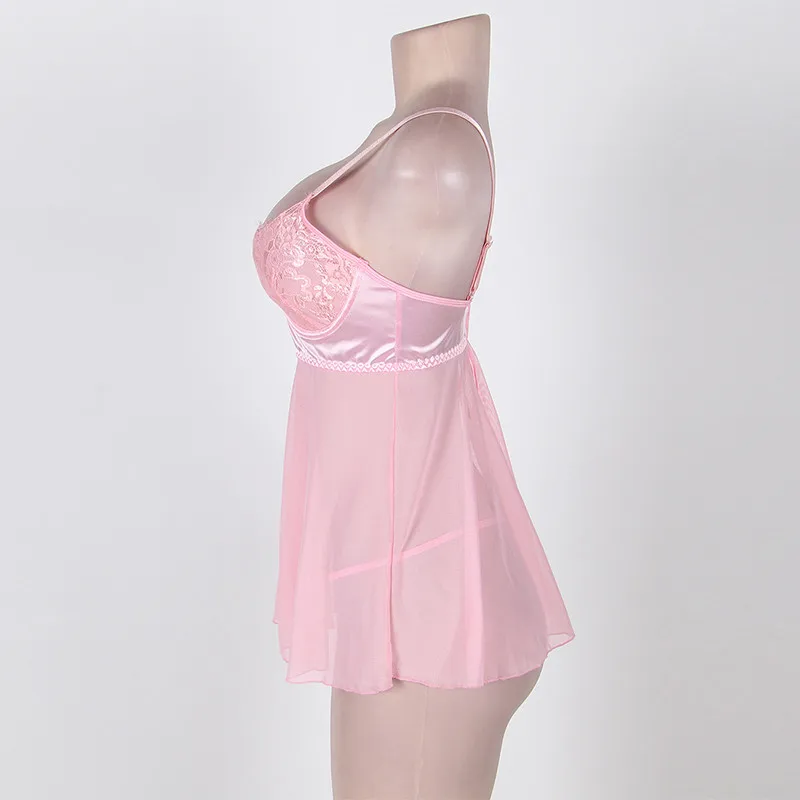 Женское прозрачное кружевное платье TryMeOn розовое нижнее белье с лямкой на шее