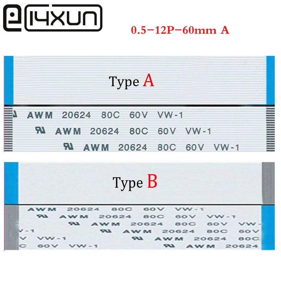 EClyxun 100 шт. 12Pin FFC/FPC Гибкий плоский кабель 0 5 мм Шаг 12 pin 60 Изотропия A или Anisotropy B AWM 20624