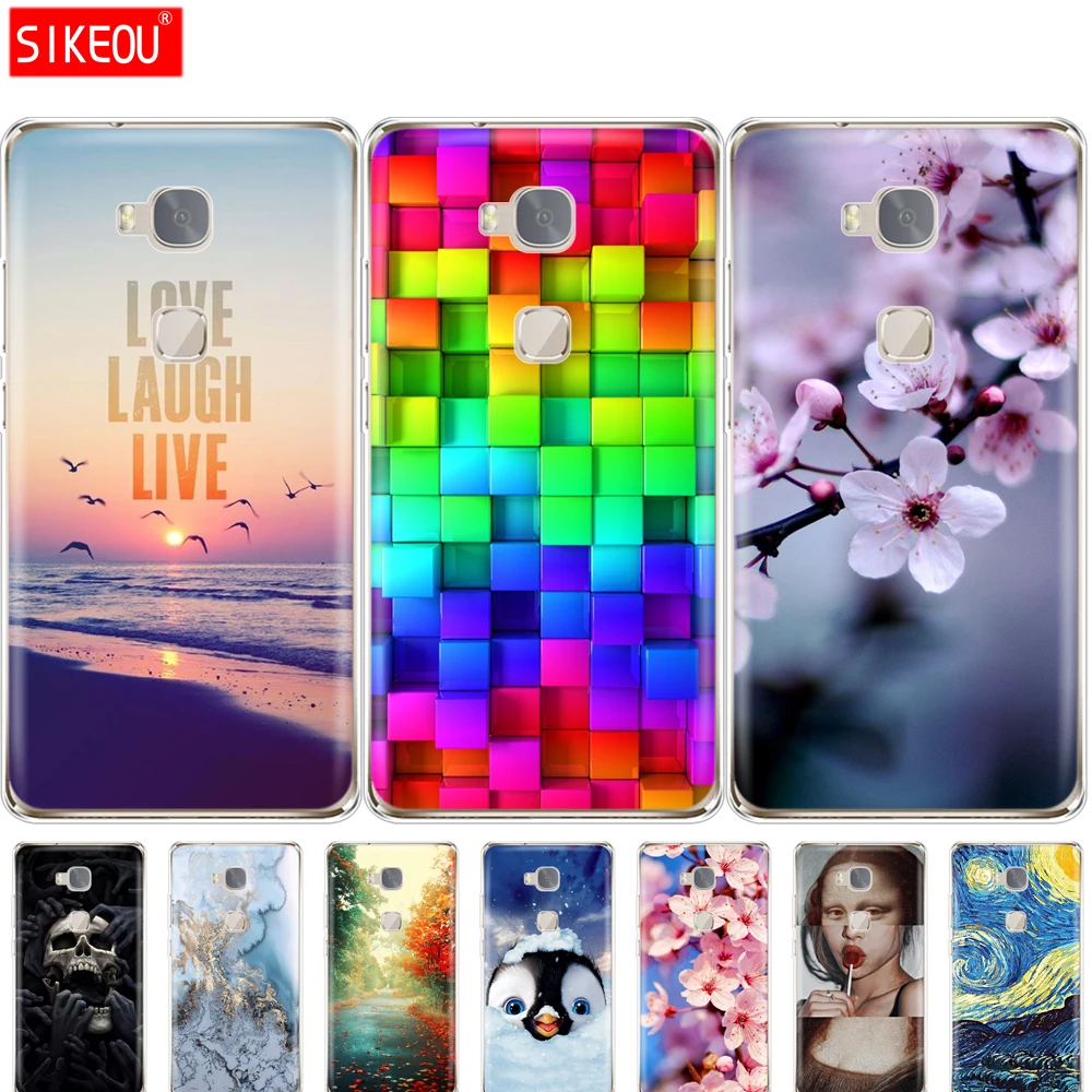 Чехол для телефона huawei honor 5X, Мягкий ТПУ силиконовый чехол на заднюю панель 360, полностью защитный прозрачный чехол с цветочным принтом