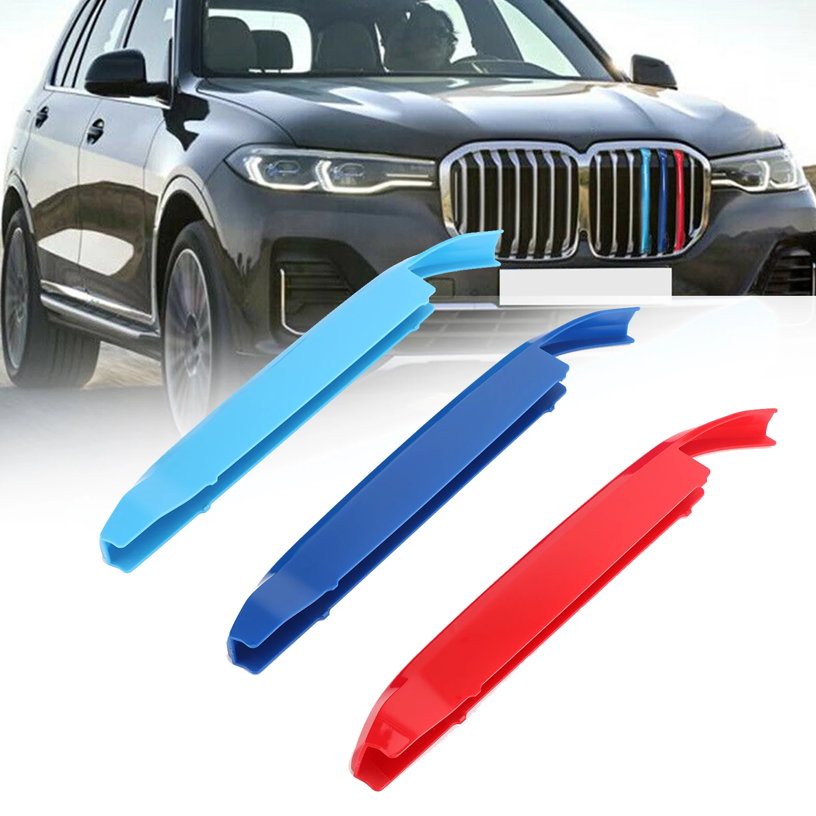 Areyourshop 3PCS Kidney Grille M Tech Tricolor Cover Stripe Clips For BMW X7 G07 2019 Car Auto Accessories Parts