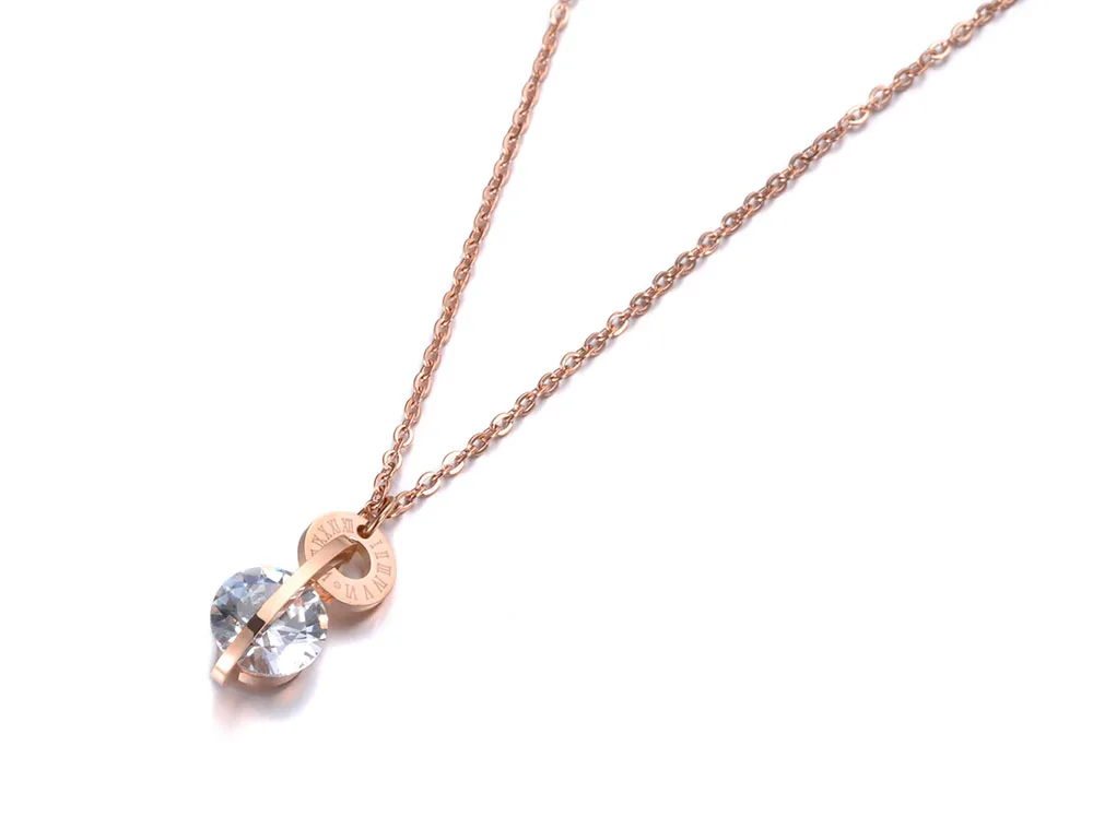 JeeMango Cubic Zirconia Circle Charms Necklaces Roman Numerals Gold Color Stainless Steel Pendant Jewelry For Women JN19038 | Украшения и