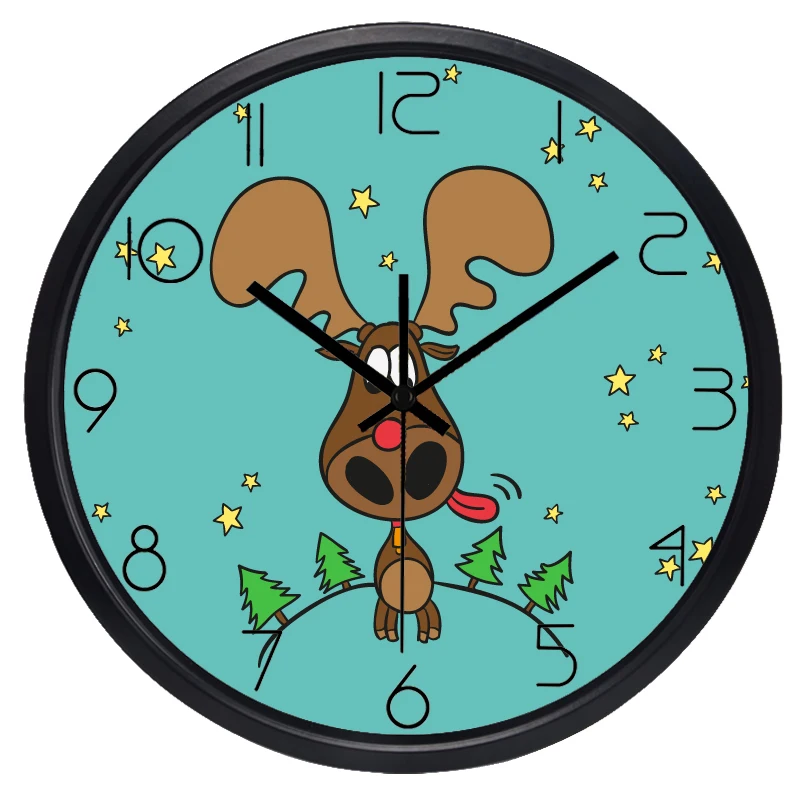Забавные настенные часы с изображением оленя для детской комнаты не тикающий