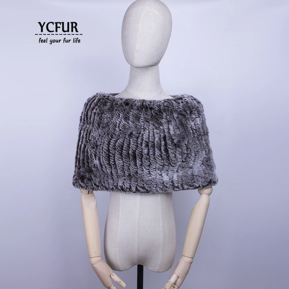 

YCFUR Women Scarf Shawl Winter Knitted Real Rex Rabbit Fur Scarves Shawls for Women Winter Warm Elastic Scarves Ponchos Female