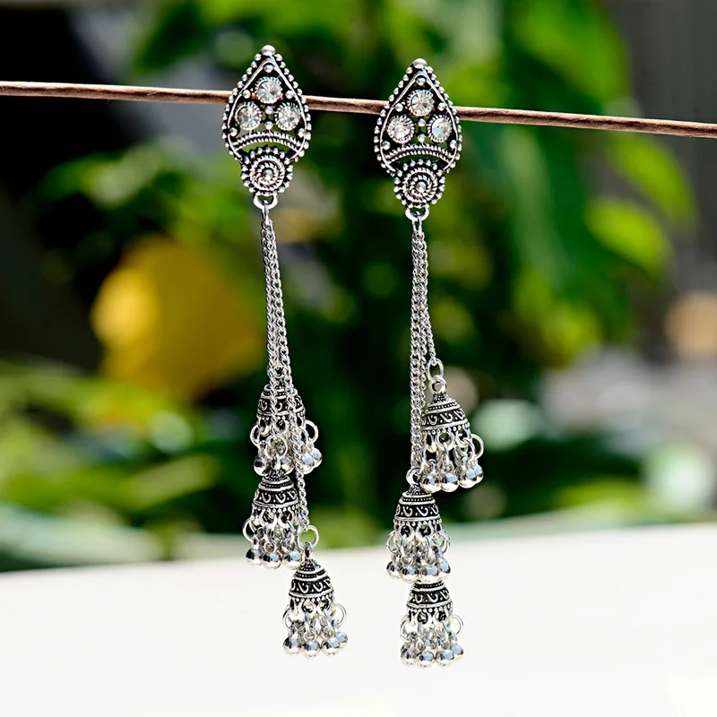 OIQUEI 2020 женские золотые металлические длинные кисточки индийские Jhumka серьги в