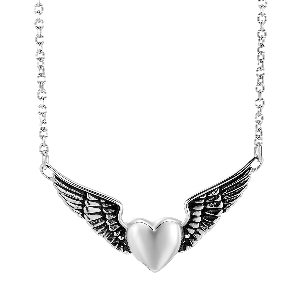 

IJD11730 Angel Wing Hold Heart Cremation Urn Necklace For Women Keepsake Memorial Locket Pendant Hold Ashes Of Loved Ones