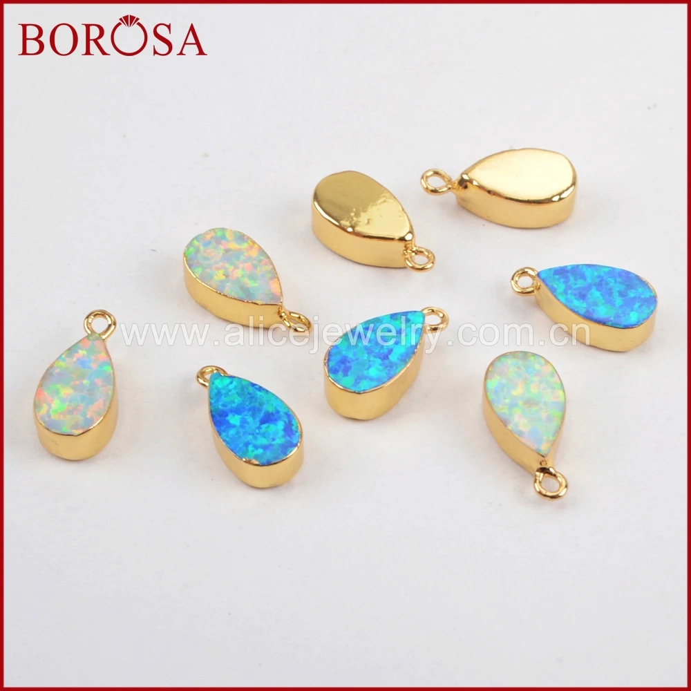 Borosa 10 шт. стильный Teardrop Золото Цвет белый и синий японским опалом, искусственный опал очарование камни для Цепочки и ожерелья делая G1468