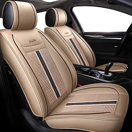 Beige Standard Роскошные кожаные льда шелка универсальный чехол для автомобильных сидений для peugeot 307 206 308 407 207 406 408 301 3008 5008 автомобильные аксессуары автомобиля-стиль - Название цвета: Beige Standard
