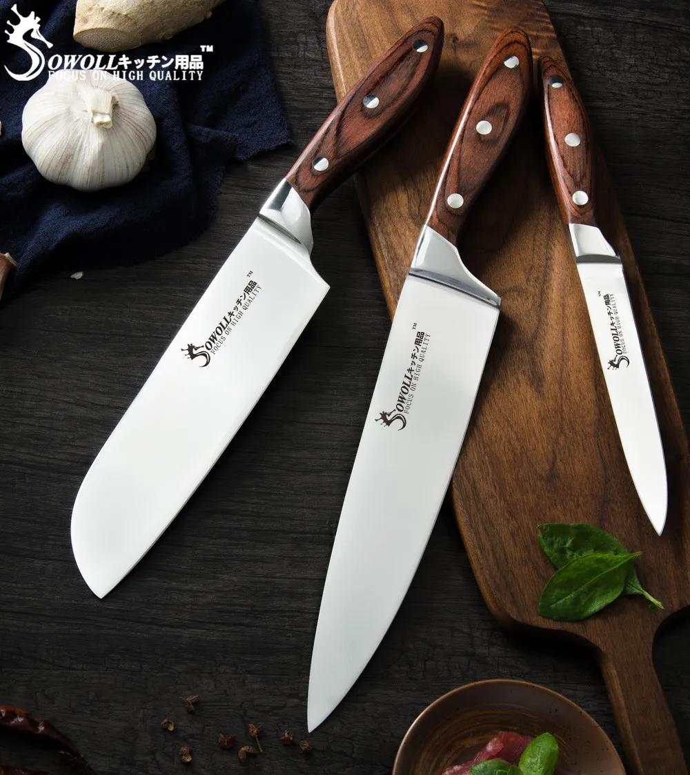 SOWOLL Германия 7Cr17mov кухонный нож из нержавеющей стали шеф повар Santoku набор кухонных