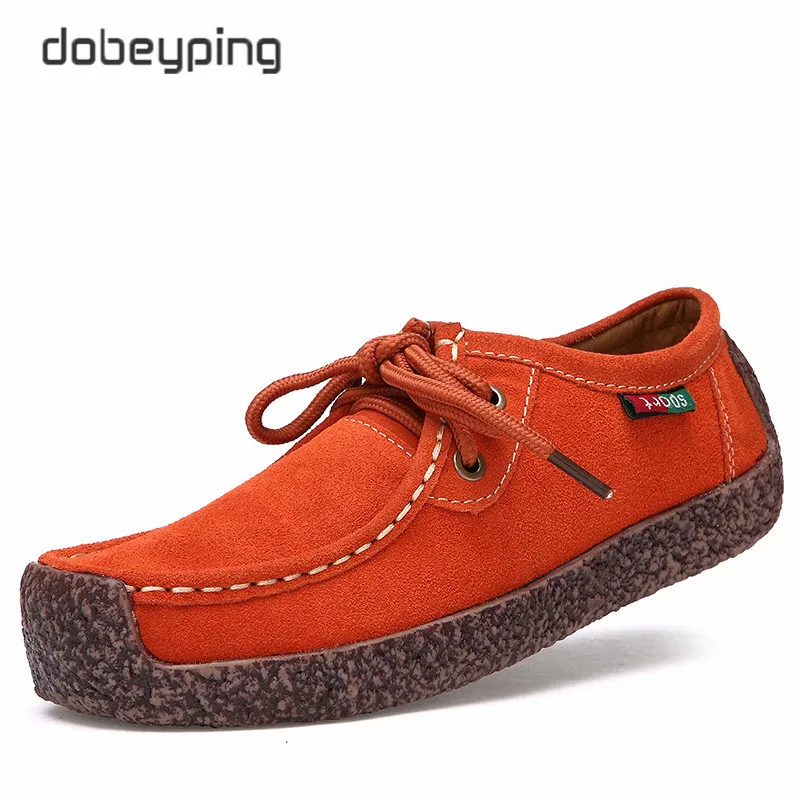 Dobeyping/ г. новая весенняя обувь женская обувь из коровьей замши на плоской подошве женские мокасины на шнуровке женские туфли-оксфорды - Цвет: Orange