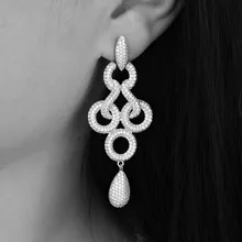 GODKI Brand New Hot Fashion Popular Luxury Long Dangle Full Cubic Zirconia Pave  Wedding Earring For Women