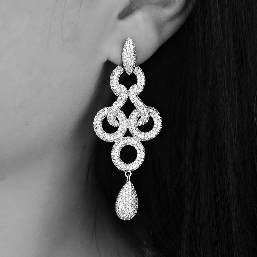 Женские длинные серьги GODKI популярные модные с фианитом|wedding earrings for women|silver wedding