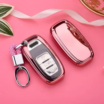 pink with keychain PC+ TPU Защитный чехол ключа автомобиля для Audi A6 RS4 S5 A3 Q3 Q5 S3 A4 Q7 A5 TT чехол для ключа дистанционного ключа автомобиля-stying - Название цвета: pink with keychain