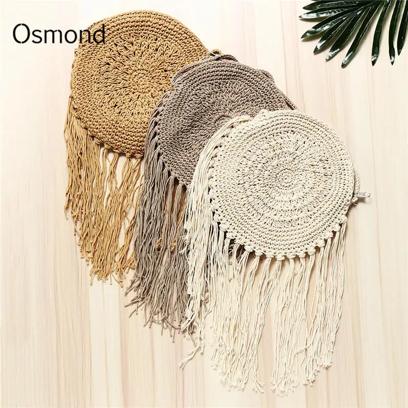 Женская Соломенная Сумка Osmond пляжная сумка из ротанга плетеная с бахромой ручная