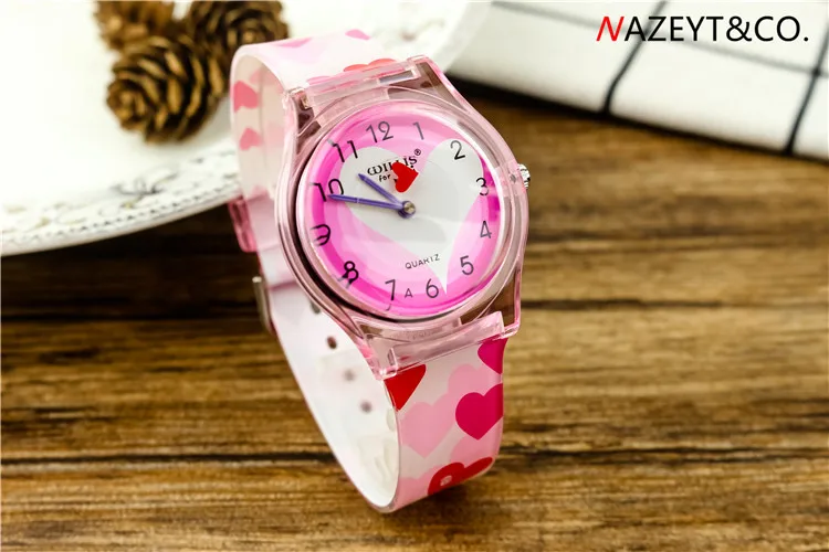 new arrived girls lovely pink heart dial jelly watch women srudent casual soft silicone strap quartz wristwatch gift clock
