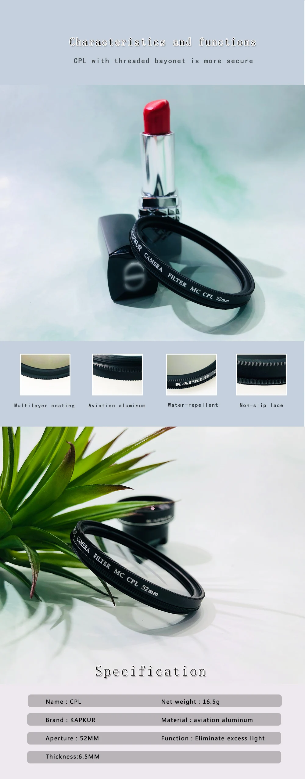 Polarizer фильтр CPL с многослойным покрытием, 40 мм-52 мм CPL Для анаморфных линз