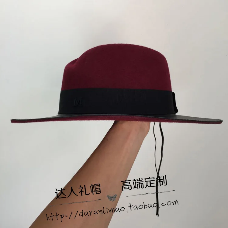 Sir Abnormity hat stitching wine red wool leather cap female | Аксессуары для одежды