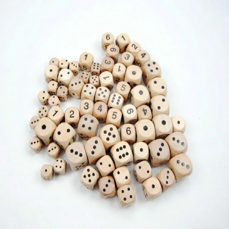 

6Pcs/set Foreign Trade Hot Wooden Game Mahjong Hazelnut Wine Dice Primary Color Number Points Rounded Hot Stamping
