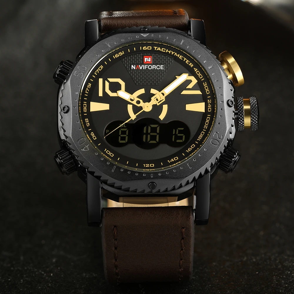 NAVIFORCE мужские спортивные часы с двойным дисплеем СВЕТОДИОДНЫЕ Цифровые