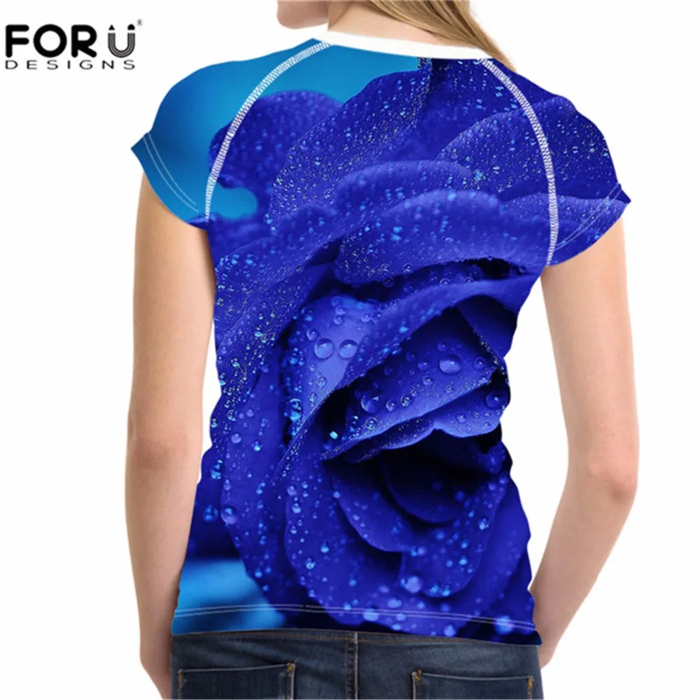 FORUDESIGNS/желтая футболка с принтом в виде цветка; 3D с цветочным принтом или принтом роз футболки для Для женщин и девочек футболки женские короткий рукав эластичные футболки Повседневное XXL