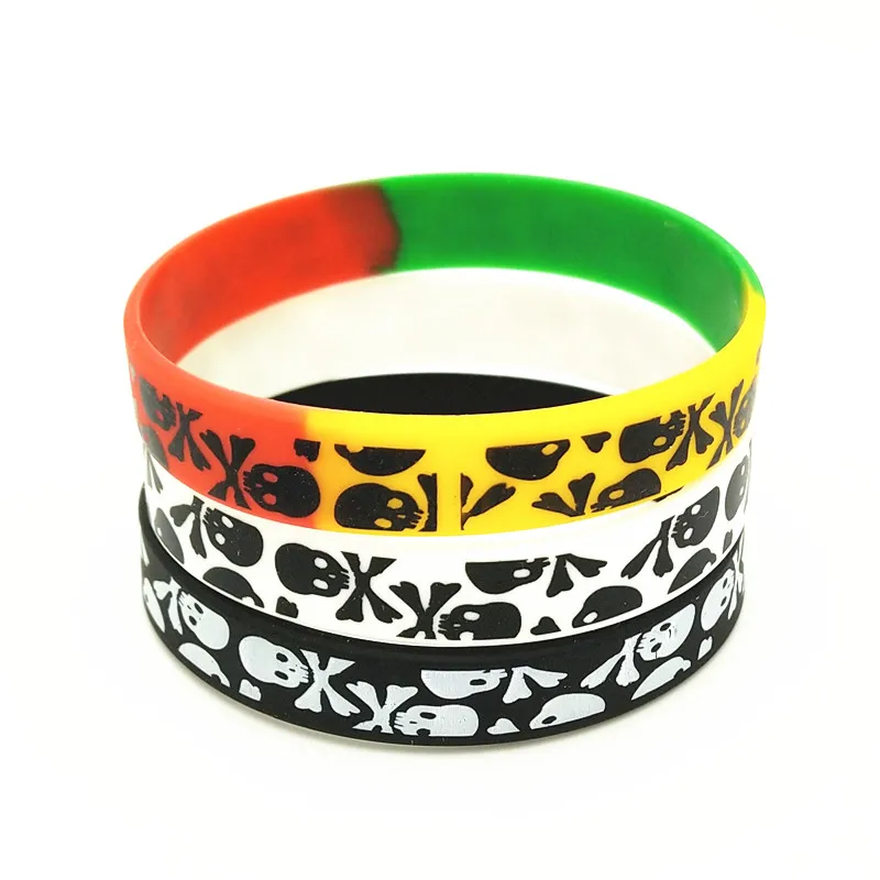 

1PC New Casual Skull Silicone Wristband 3 Colors Sports Rubber Bracelets&Bangles Hiphop Skeleton Charm Armbands Gifts SH272