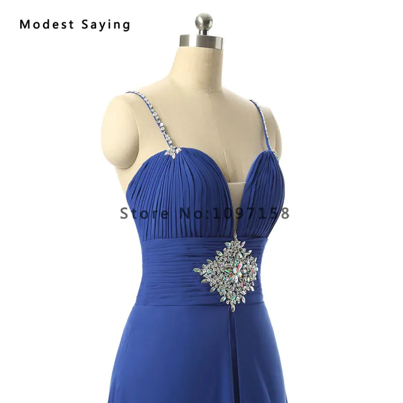Сексуальные королевские синие трапециевидные вечерние платья с кристаллами 2017