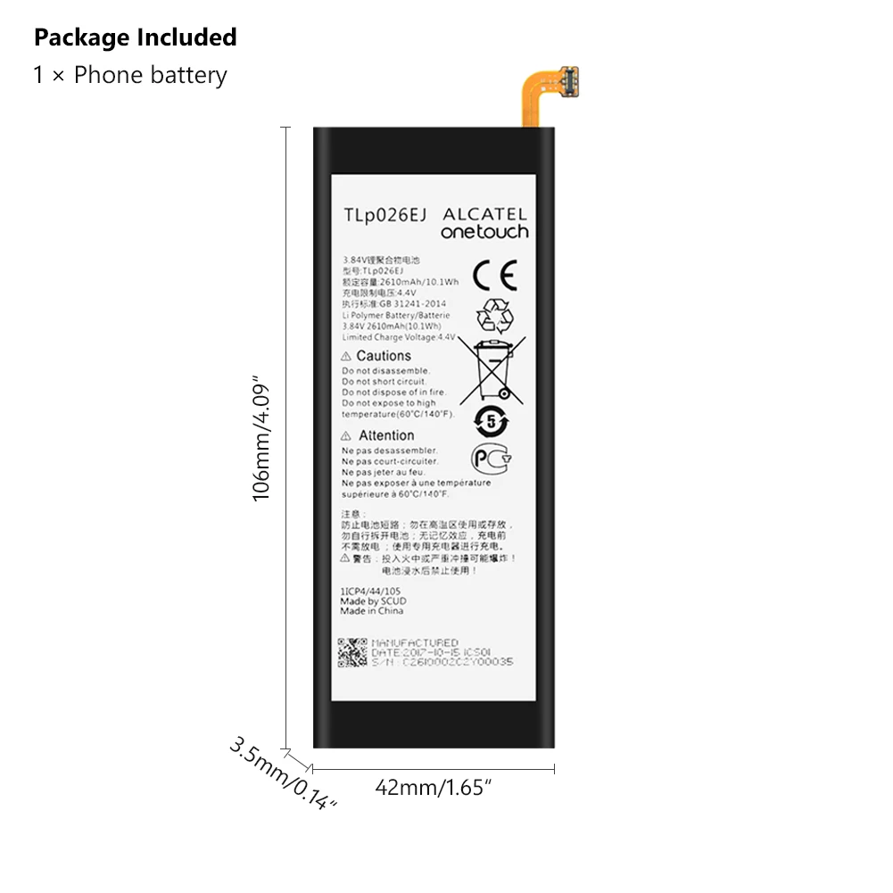 Высокое качество TLp026EJ 3 84 V 2610mAh батарея телефона для Alcatel One Touch Idol 4 / LTE Dual SIM OT 6055B 6055H