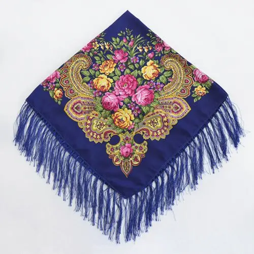 ASH10 Women Tassel Square Scarf Shawl Lady Printed Floral Short Tassel Headband Retro Cape Wrap Scarves 90*90cm - Цвет: ASH10