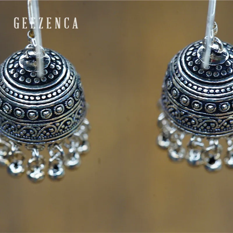 GEEZENCA 925 Sterling Silver Earrings for Women Indian Small Bells Beads Drop Earrings Ethnic Vintage Jewelry Party Gift