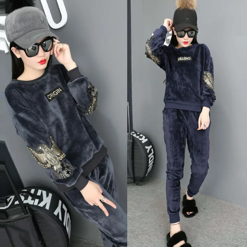 Осенне зимняя одежда вельветовый спортивный костюм костюмы женский комплект 2