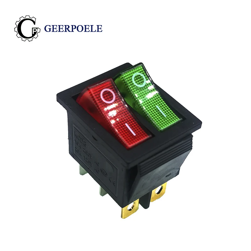 

1 pcs/lot KCD4 31*25mm RED/GREEN Led Copper feet 6PIN DPDT Boat Rocker Switch on off Snap-in Position switch 16A 250V Light