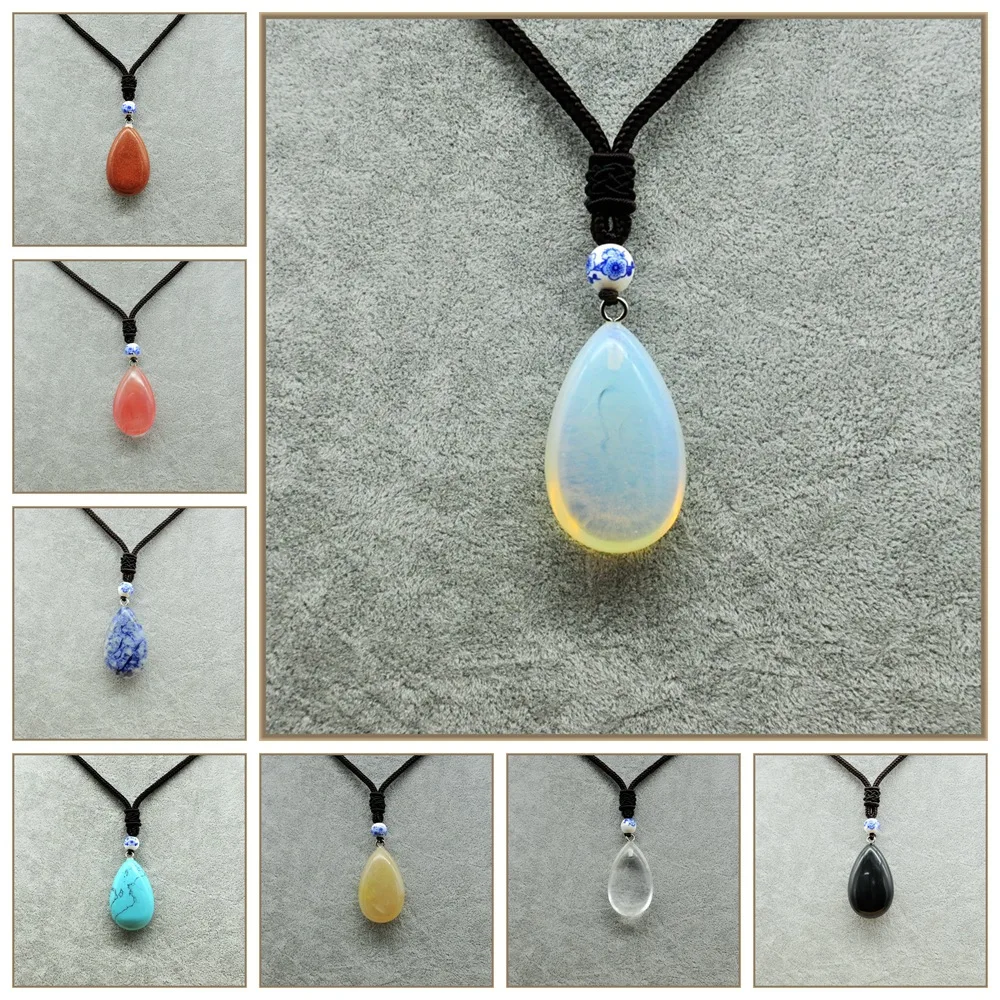 Bijuterias Bijoux Femme Кристальное ожерелье кулон с капельками воды из натурального камня