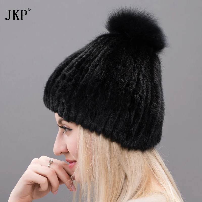 JKP 2020 новинка Лидер продаж настоящая норковая шапка шарик из лисьего меха высокое