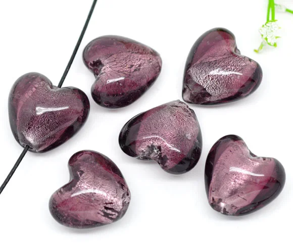 8 сезонов лэмпворк стеклянные бусины россыпью сердце фиолетовый узор фольга