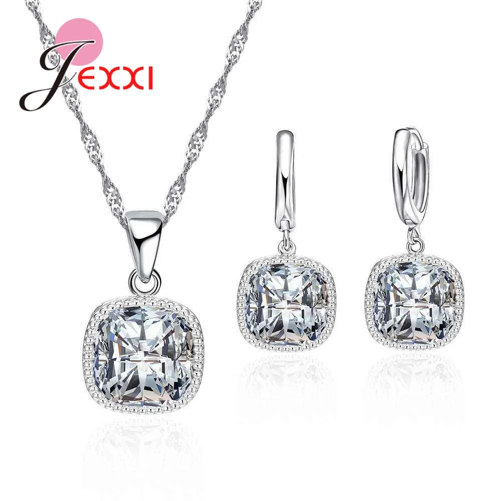 Цепочка с кулоном и серьги из серебра 925 пробы цирконом|necklace with earrings|set weddingfashion set |
